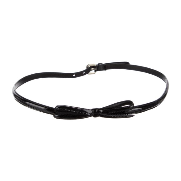 Prada Black Patent Leather Front Bow Skinny Belt Back Buckle 85 US 34 - Picture 1 of 8